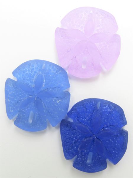 Cultured Sea Glass Sand Dollar PENDANTS 40x36mm Large Assorted 3 pc necklace pendant lot