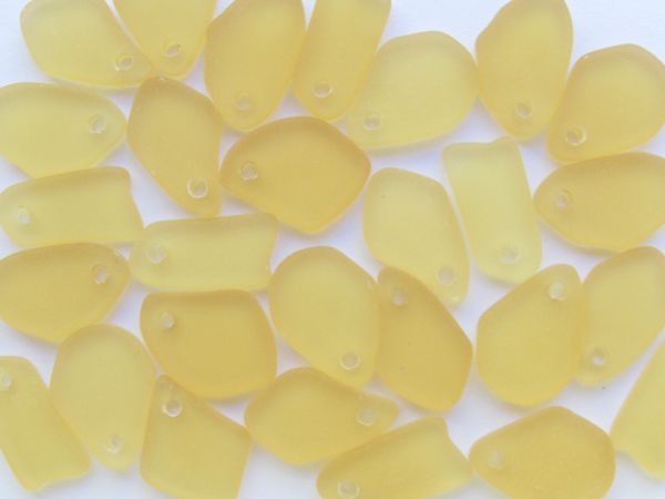 Cultured Sea Glass PENDANTS 15mm Top Drilled Flat Freeform Desert Golden Yellow for making jewelry