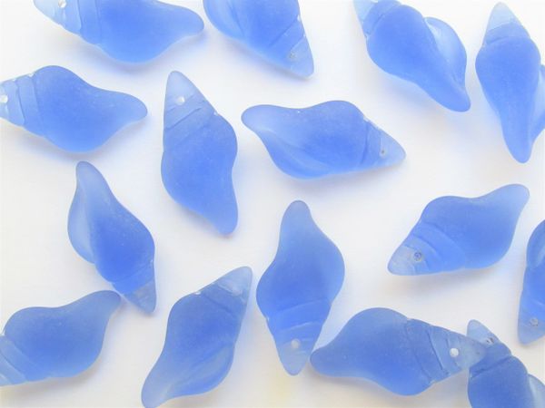 Cultured Sea Glass Conch SHELL PENDANTS 26x12mm Light Sapphire blue Top Drilled frosted matte finish for making jewelry