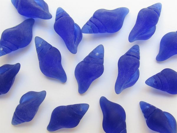 Bead Supplies Conch SHELL PENDANTS 26x12mm Royal cobalt blue Top Drilled matte finish for making sea glass jewelry