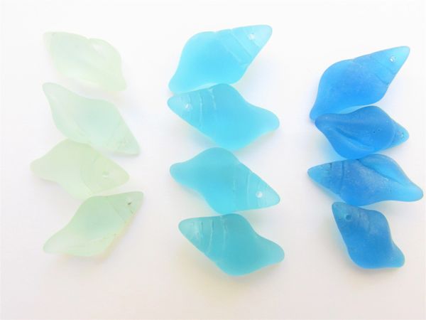 Cultured Sea Glass Conch PENDANTS 26x12mm Aqua Blue Top Drilled Assorted pendant pairs Great for making earrings