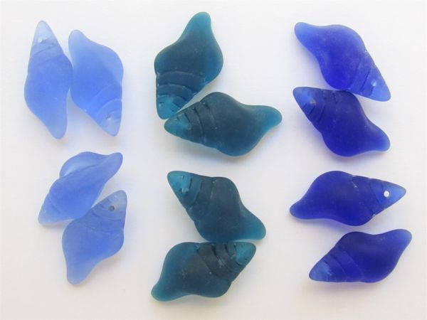 Cultured Sea Glass Conch PENDANTS 26x12mm Dark Blue Top Drilled Assorted pendant pairs Great for making earrings