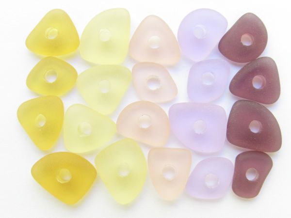 Cultured SEA GLASS Bead Supply 14x10mm large hole Freeform flat nugget purple yellow for making jewelry