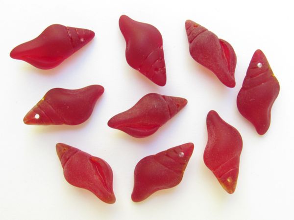 Bead Supply CONCH SHELL PENDANTS 26x12mm Cherry Red top drilled for making jewelry
