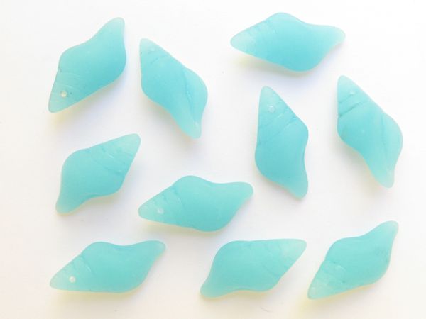 Opaque Blue Glass SHELL PENDANTS 26x12mm Cultured sea glass beads top drilled for making jewelry