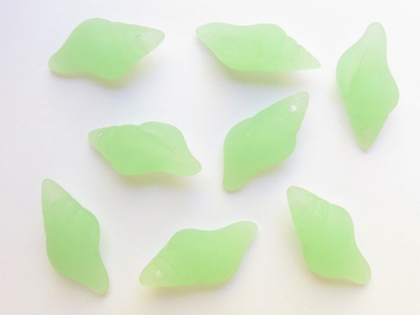 Cultured Sea Glass SHELL PENDANTS Opaque Seafoam Green 26x12mm frosted matte finish glass beads