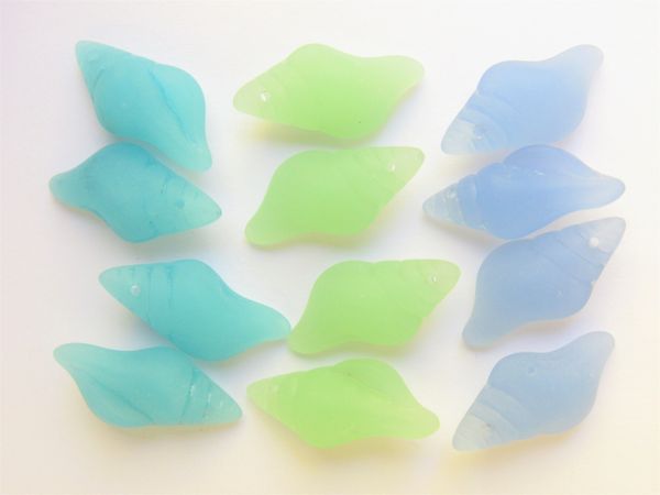 Opaque Cultured Sea Glass Conch Shell PENDANTS 26x12mm assorted top Drilled for making jewelry