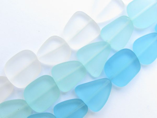Cultured Sea Glass BEADS 13 - 15mm Assorted Light AQUA Blue Flat Free form bead supply for making jewelry