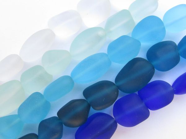 Cultured Sea Glass BEADS 13-15mm Freeform Nugget assorted strands for making jewelry