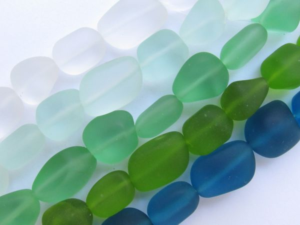 Bead Supply Cultured Sea Glass BEADS 13 - 15mm assorted Green frosted freeform Nugget for making jewelry