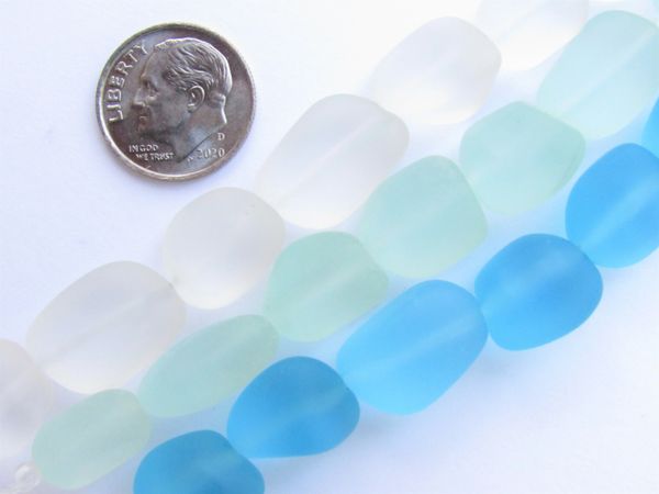 Bead Supplies Cultured Sea Glass BEADS 13 - 15mm assorted Light blue frosted Nugget for making jewelry