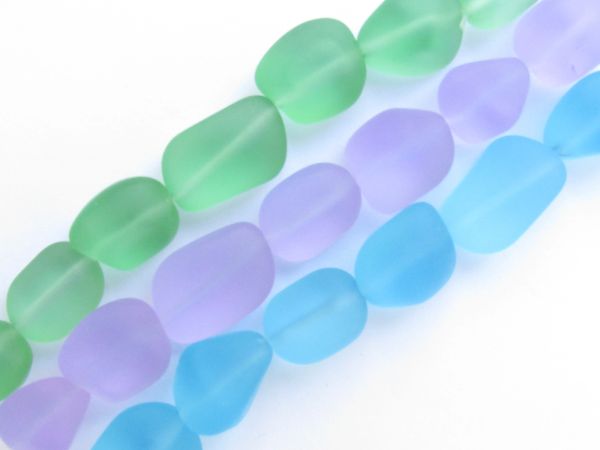 Bead Supply Cultured Sea Glass BEADS for making jewelry 13 - 15mm Blues frosted Nugget green purple blue lot