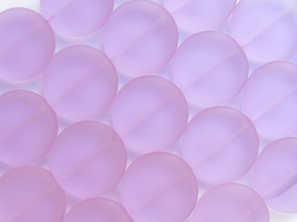 Bead Supply Cultured Sea Glass BEADS 20mm Coin light purple frosted flat round for making jewelry
