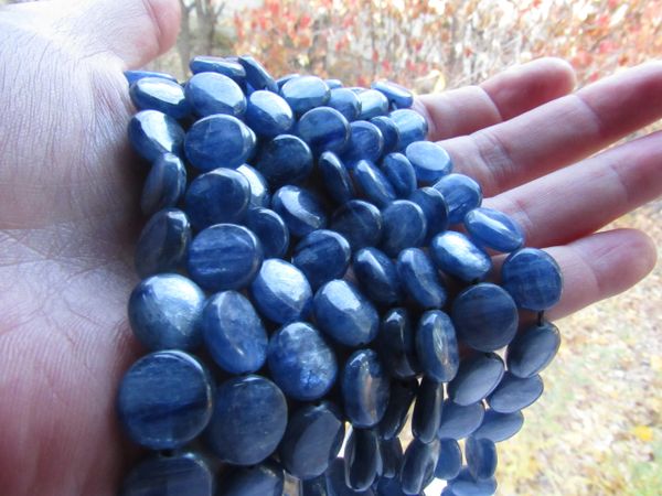Bead Supply - KYANITE Beads 12mm Coin A Grade Natural Blue gemstone bead for making jewelry