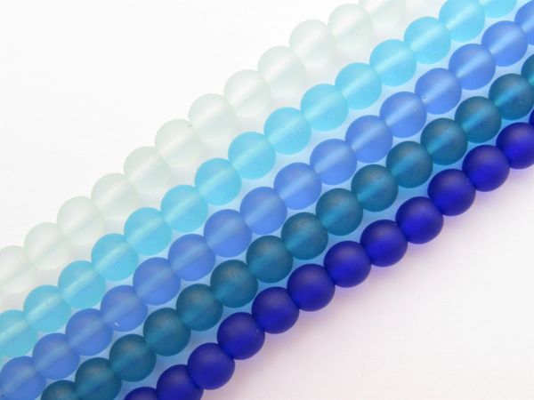 Bead Supply Cultured Sea GLASS BEADS 6mm Assorted BLUES 5 Strands frosted for making jewelry