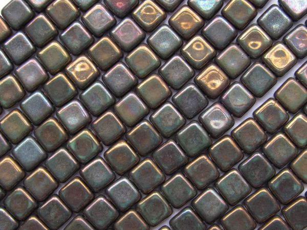 CzechMates Tile BEADS 50 pc Oxidized Bronze Clay Spuare 2 Hole Pressed Glass Double-Hole