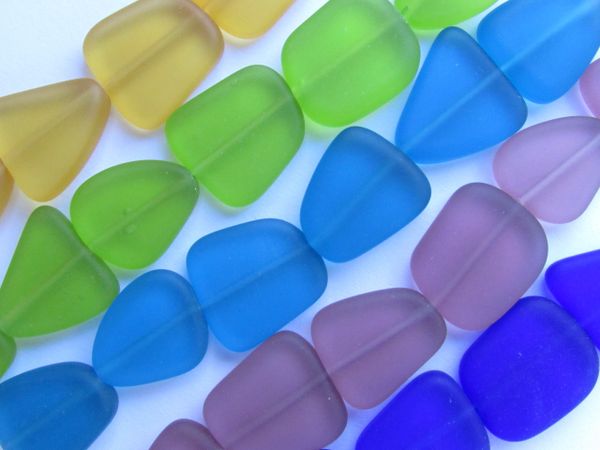 Bead Supply Frosted Glass BEADS 15mmBold colors flat freeform assorted for making jewelry