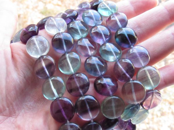 Natural FLUORITE 14mm puffed round length drilled making jewelry bead supply for making jewelry