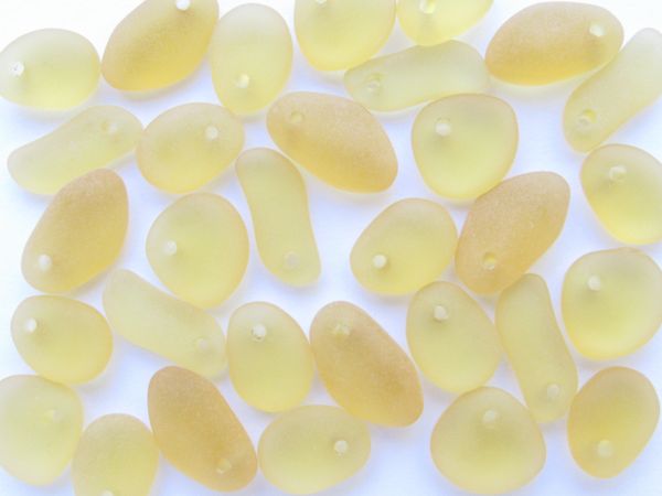 Small PEBBLES Cultured Sea Glass PENDANTS 15mm Desert Gold yellow top drilled for making jewelry