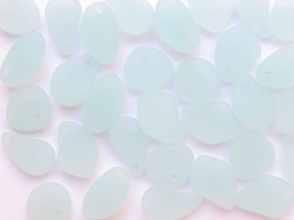 Bead Supplies Cultured Sea Glass PENDANTS Opaque Pale Seafoam 15mm small pebble frosted top drilled