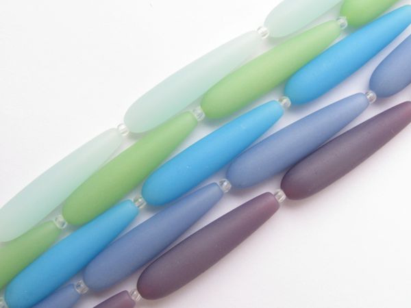 Matte finish Opaque Glass BEADS 38x9mm Frosted length drilled Teardrop assorted for making jewelry