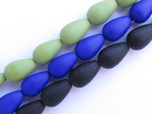Bead Supply Cultured Sea Glass BEADS Teardrop 16x10mm OPAQUE 3 strands 6 pc ea assorted for making jewelry