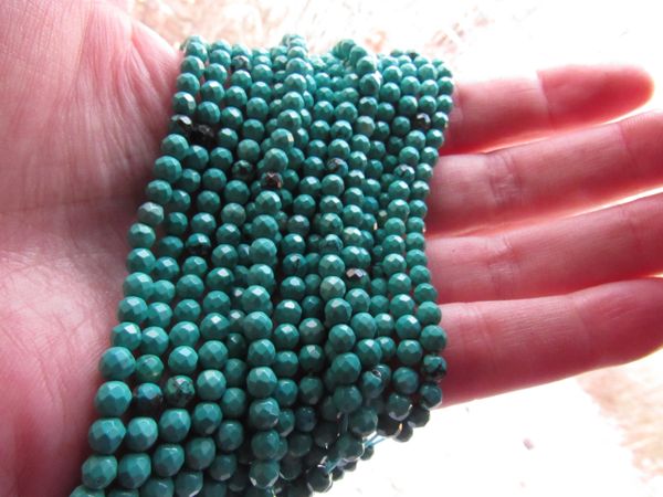 Genuine Turquoise BEADS 4mm Faceted Round Natural Blue Green Gemstone for making jewelry