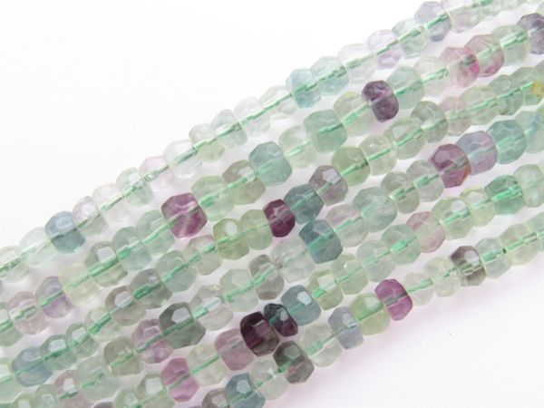 FLUORITE BEADS 6.5mm Faceted Rondelle 88 pc Strand Natural Purple Green Gemstone