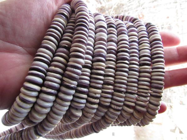 10mm Wampum BEADS Rondelles Natural Purple Quahog Shell bulk strands jewelry bead supply