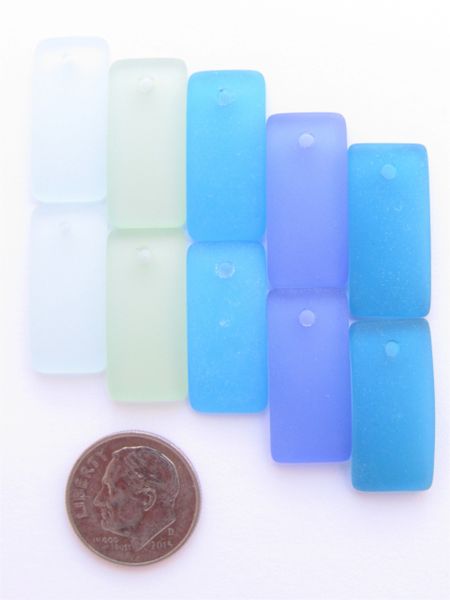 Cultured Sea Glass PENDANTS 22x11mm Rectangle Assorted 5 pair Blue Green pairs Great for making earrings