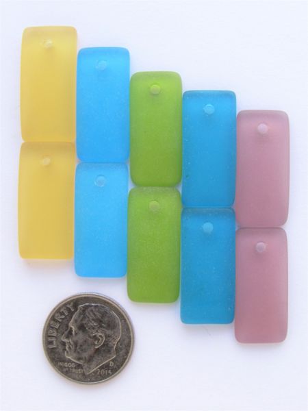 Cultured Sea Glass PENDANTS 22x11mm Rectangle Assorted 5 pair BOLD COLORS pairs Great for making earrings