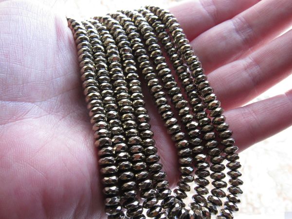 Pyrite BEADS 6mm Faceted Rondelles bright shiny bead supplies for making jewelry