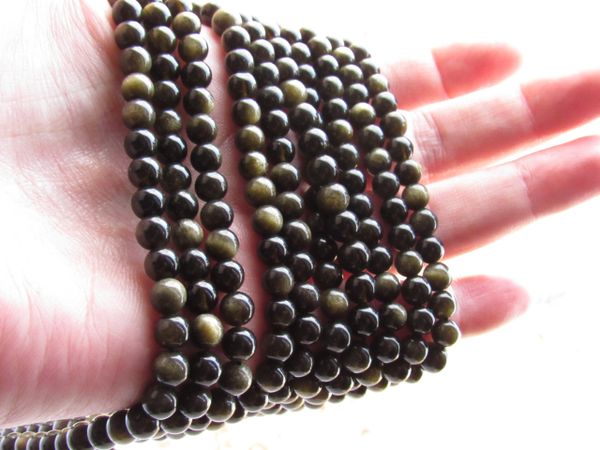 Golden OBSIDIAN BEADS 6mm Round Genuine Natural gold stone bead supplies for making jewelry