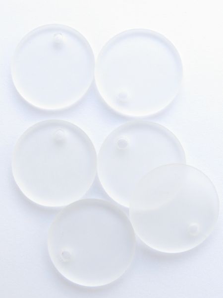 Cultured Sea Glass PENDANTS 25mm Flat Round Crystal CLEAR frosted Large Hole top drilled bead supplies