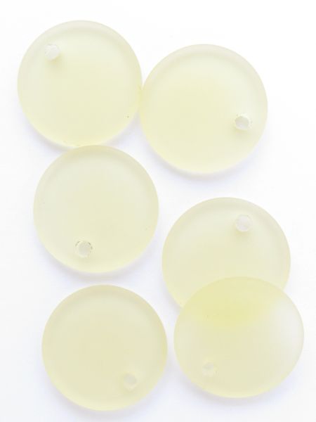 BEAD SUPPLY Cultured Sea Glass PENDANTS 25mm Lemon YELLOW Flat Round frosted Large Hole top drilled making jewelry