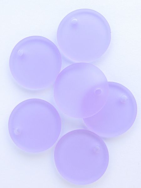 Cultured Sea Glass PENDANTS 25mm Periwinkle LIGHT PURPLE Flat Round frosted Large Hole bead supply
