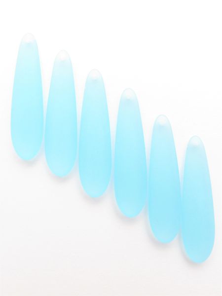 Bead Supply Cultured Sea Glass PENDANTS Teardrop 38x10mm AQUA BLUE Pair Elongated top drilled Great for making earrings