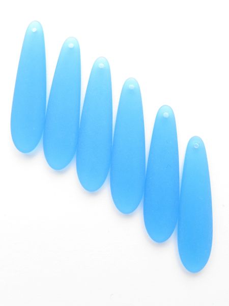 Bead Supply Cultured Sea Glass PENDANTS Teardrop 38x10mm Pacific BLUE Pair Elongated top drilled Great for making earrings