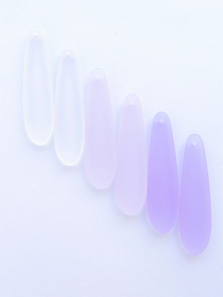 Cultured Sea Glass PENDANTS 38x10mm Light PINK Purple Elongated Flat Teardrop top drilled Great for making earrings