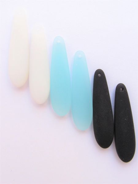 Bead Supply Cultured Sea Glass PENDANTS 38x10mm OPAQUE Long Flat Teardrop top drilled Great for making earrings