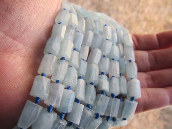 Aquamarine BEADS Raw Organic Natural blue Gemstone length drilled freeform bead supply
