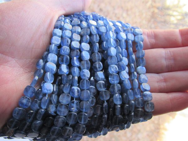 bead supply Blue KYANITE BEADS 6mm square bead strand A Grade gemstone