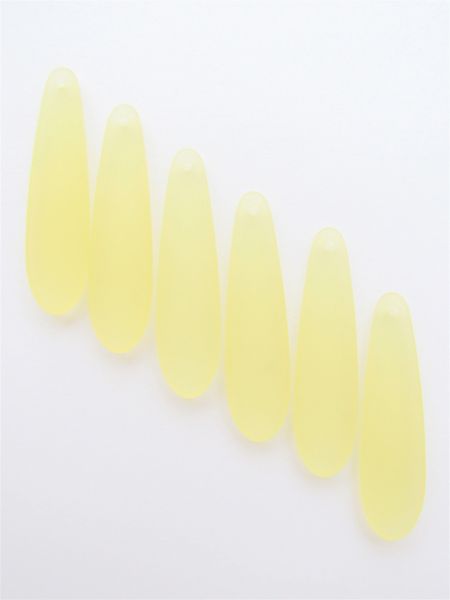 Cultured Sea Glass PENDANTS Teardrop 38x10mm long top drilled Lemon YELLOW for making jewelry