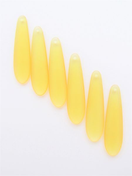 Cultured Sea Glass PENDANTS 38x10mm long flat TEARDROP top drilled Desert Gold YELLOW for making jewelry