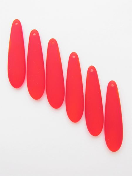 Cultured Sea Glass PENDANTS Cherry RED 38x10mm long teardrop frosted top drilled for making jewelry