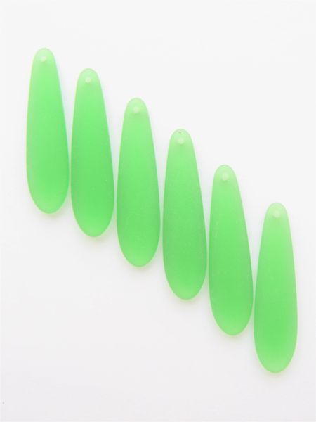 PENDANTS 38x10mm long teardrop Medium GREEN frosted cultured sea glass top drilled bead supply for making jewelry