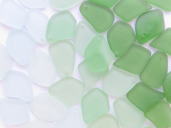 1" Cultured SEA GLASS PENDANTS Assorted Light Green top drilled free form flat bead supply for making jewelry
