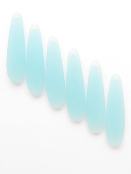 Cultured Sea Glass PENDANTS 38x10mm long teardrop Opaque SEAFOAM blue top drilled for making jewelry