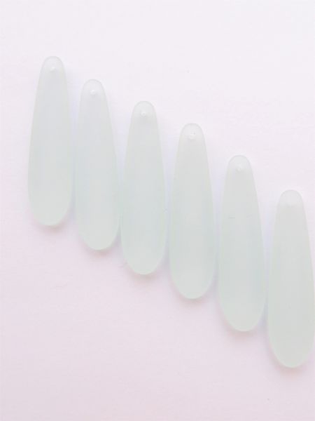 bead supply Cultured Sea Glass PENDANTS 38x10mm long teardrop Light AQUA Coke bottle blue for making jewelry