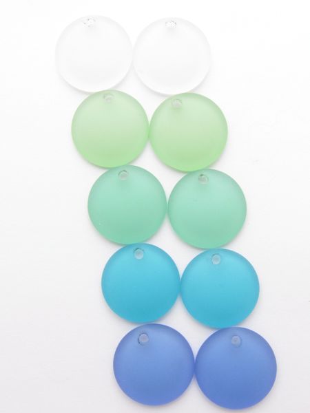 Cultured Sea Glass PENDANTS 25mm Coin Light BLUE GREEN Concave bead supplies for making jewelry
